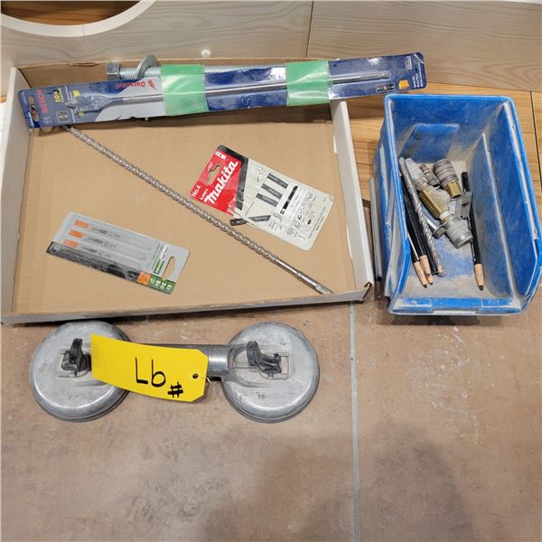 Jigsaw blade, 12 in suction cup, 16 in masonry, Bosch 3/4 x 16 in spade bit, 2- 12 x 3/4 in threaded