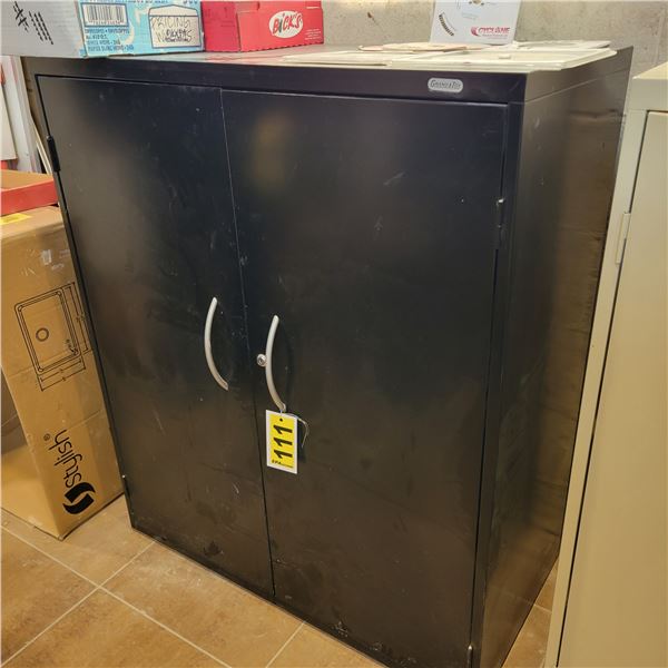 Black cabinet, 18 in x 36 in c/w office supplies