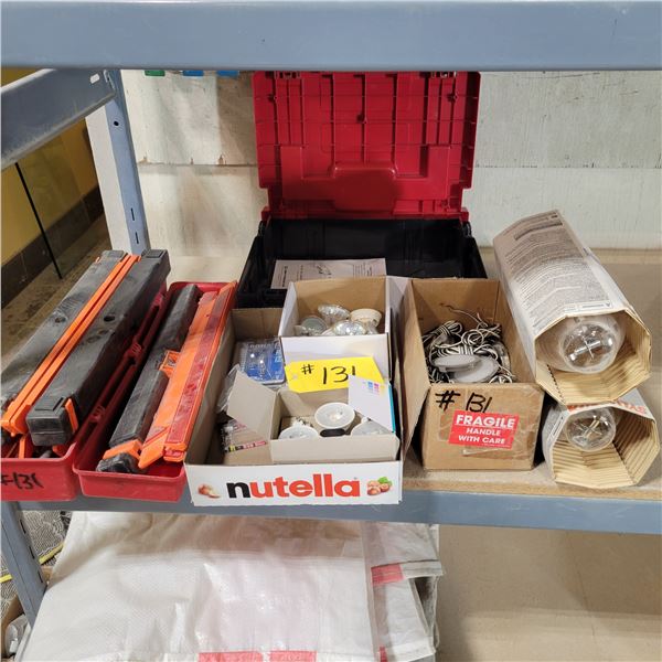 Set of flares, 2- metalarc bulbs, various lights, plastic case etc.