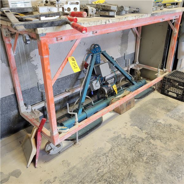 Workbench c/w metal frame & quartz top, 83 in x 27 in x 43 in H c/w 4- castors & 4- screw stands