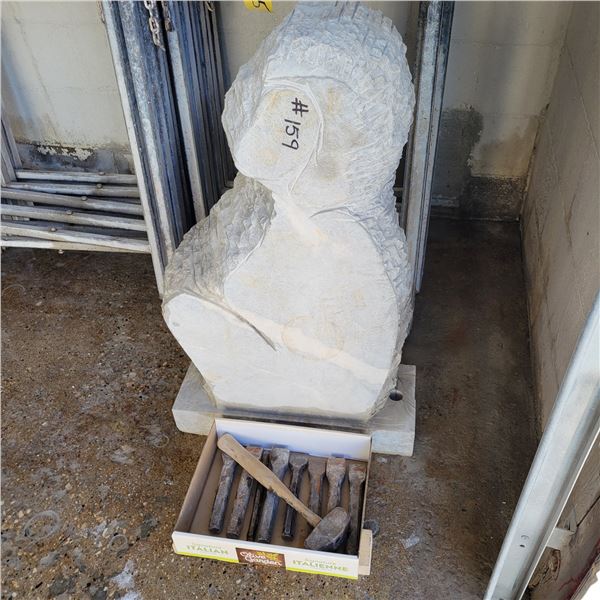 Solid Fior di Pesco Solid Italian Marble Art Work comes with 8 stone chisels and 1 Chiseling Hammer