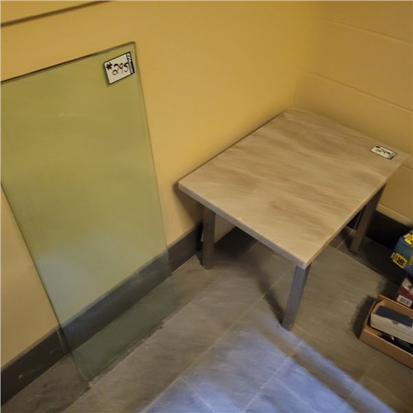 Stainless steel quartzite coffee table, 18 in x 25 in x 18.5 in H & Tempered glass, 36 in x 15 in x 