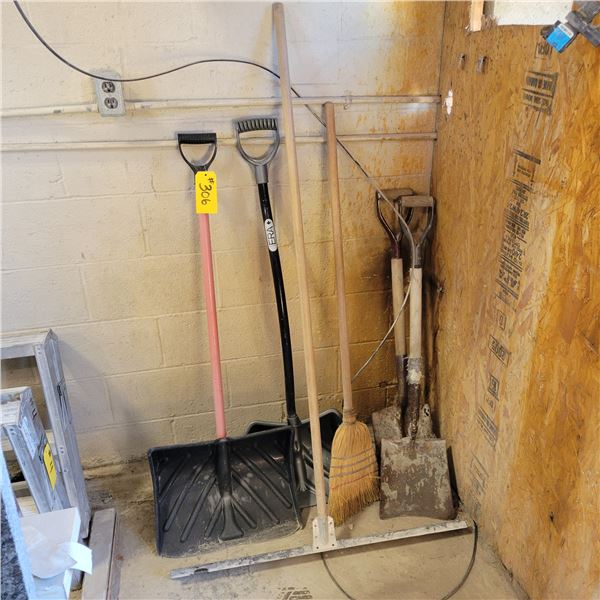 2- Snow shovels, 2- Square shovels & broom