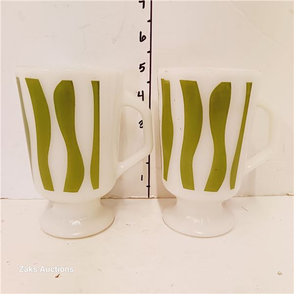 Lot of 2 Vintage Milk Glass Mugs - Fire King