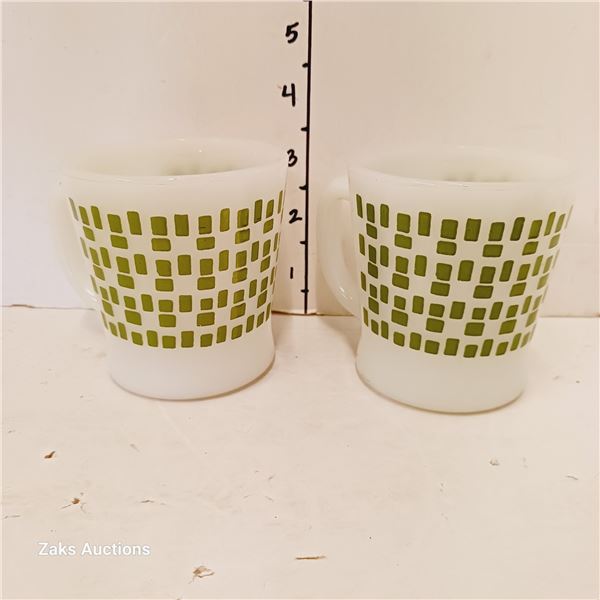 Lot of 2 Vintage Milk Glass Mugs - Fire King