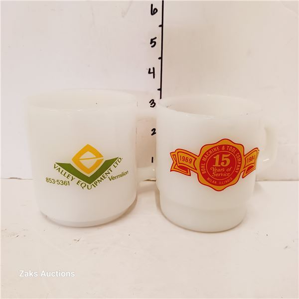 Lot of 2 Vintage Milk Glass Mugs - Anchor Hocking & Glassbake