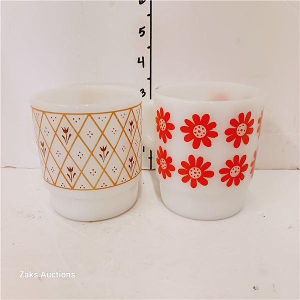 Lot of 2 Vintage Milk Glass Mugs - Anchor Hocking