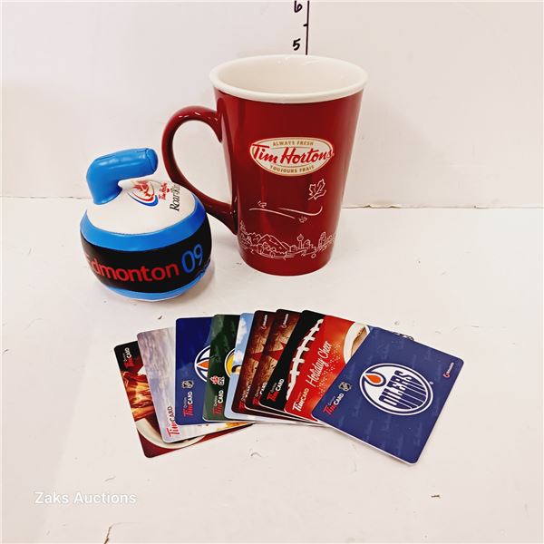#010 Limited Edition Tim Hortons Mug & Collectible Gift Cards & Stuffie