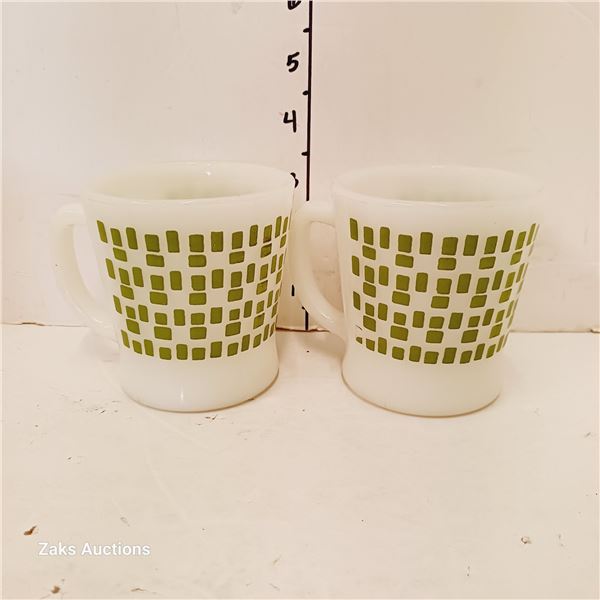 Lot of 2 Vintage Milk Glass Mugs - Fire King