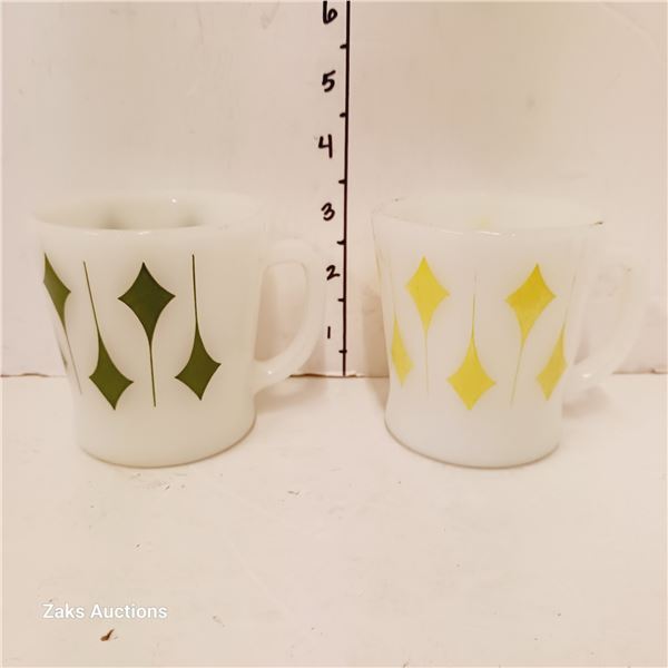 Lot of 2 Vintage Milk Glass Mugs - Fire King