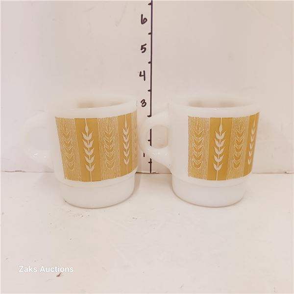 Lot of 2 Vintage Milk Glass Mugs - Fire King