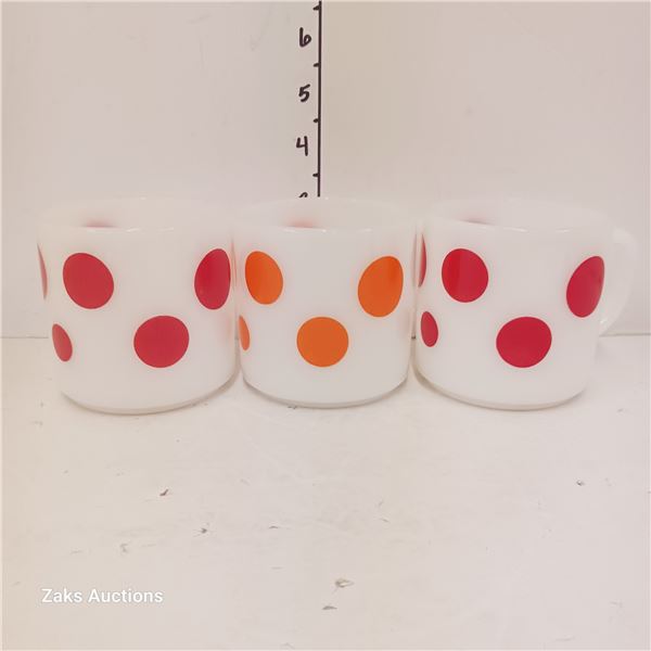 Lot of 3 Vintage Milk Glass Mugs - Fire King