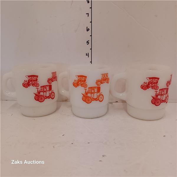 Lot of 3 Vintage Milk Glass Mugs - Fire King