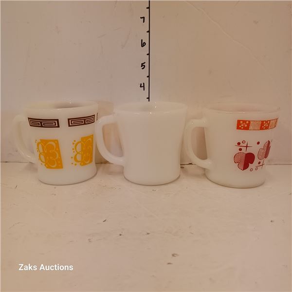 Lot of 3 Vintage Milk Glass Mugs - Fire King