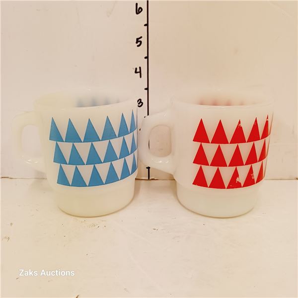 Lot of 2 Vintage Milk Glass Mugs - Fire King