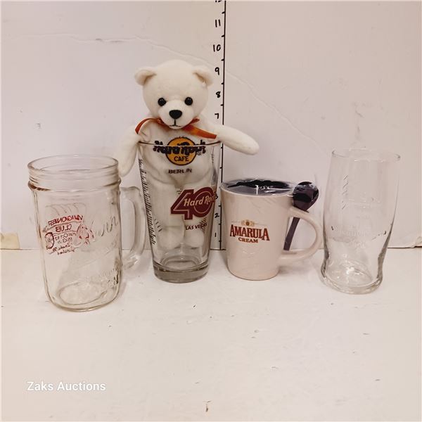 Lot of Collectible Glasses Mugs & Stuffie - Hard Rock Cafe +