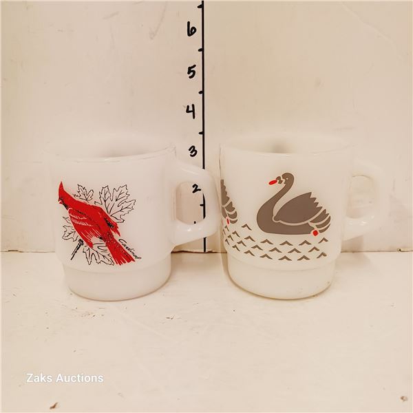 Lot of 2 Vintage Milk Glass Mugs - Fire King & Galaxy