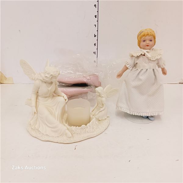 Vintage Laura Doll w/ Stand & Partylite Candle Holder