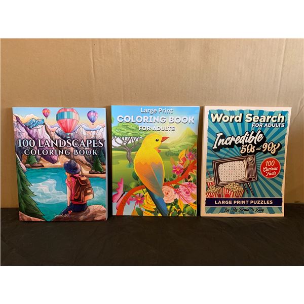 Lot of 3 Adult Coloring - Activity Books