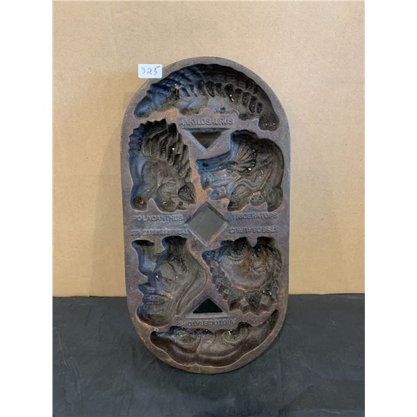 Vintage John Wright Cast Iron Cake Baking Pan - Dinosaurs