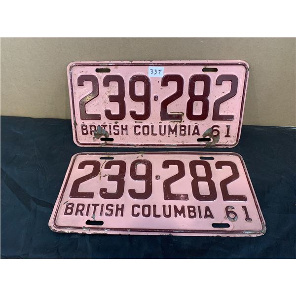Set Of 2 1961 British Columbia License Plates