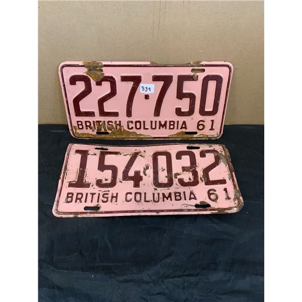 Lot Of 2 Different 1961 License Plates