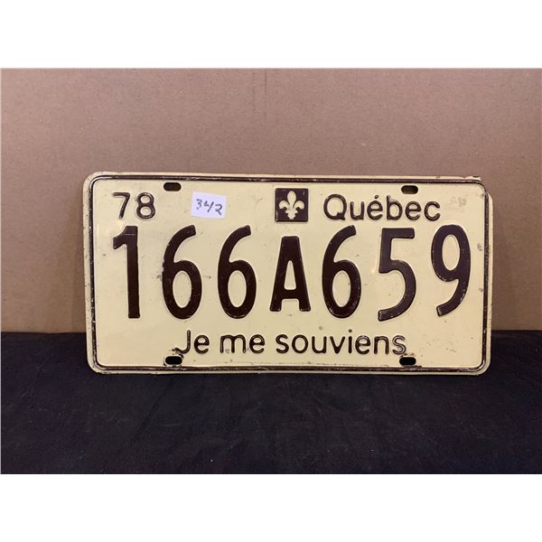 1978 Quebec License Plate