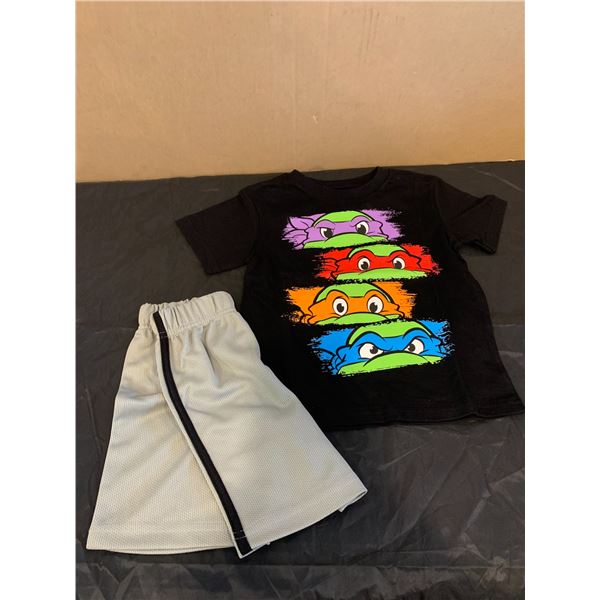 Kids Shirt & Mesh Shorts Set - Ninja Turtles - Black/Gray Size 4T