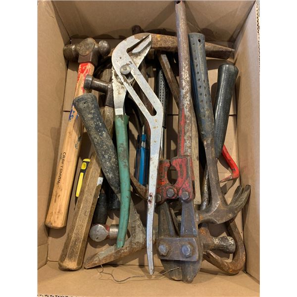 Lot Of Assorted Hand Tools - Hammers - Pliers - Crow Bar