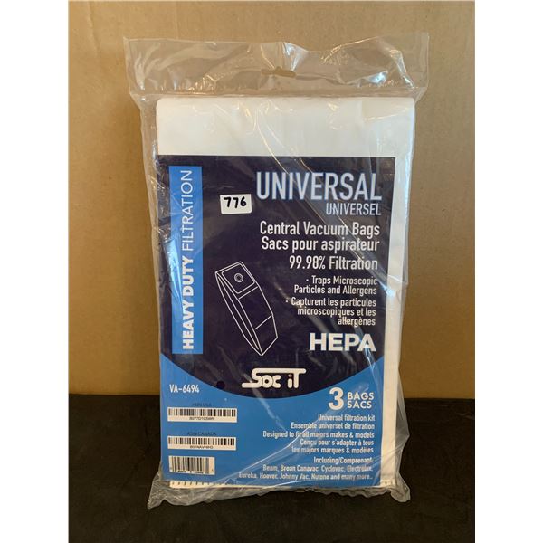 3 Universal Central Vacuum Bags -Univesal Filtration Kit