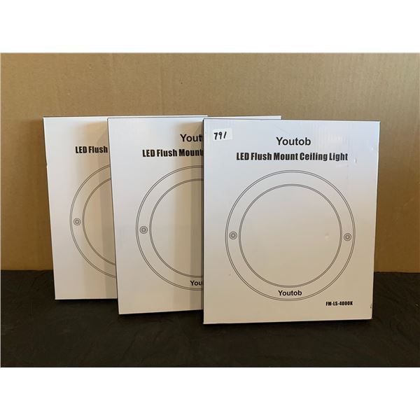 Lot Of 3 LED Flush Mount Ceiling Light - W/Bracket - 100-120V