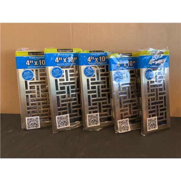 Lot of 5 Decore Grates - 4" x 10" Floor Register Cover