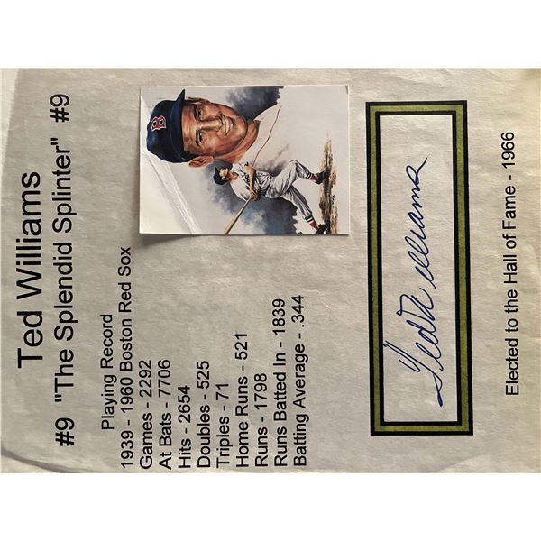 Boston Red Sox Ted Williams signed stat page