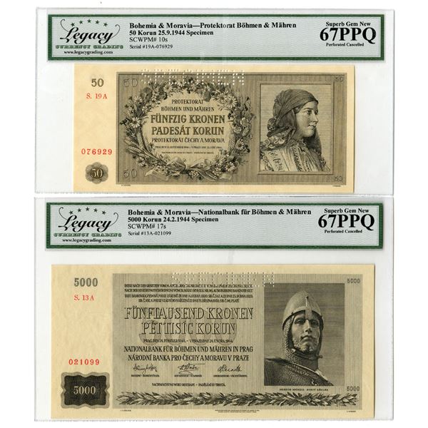 Bohemia & Moravia. Bohemia and Moravia. 1944 "Top Pop"  Specimen Banknote Pair
