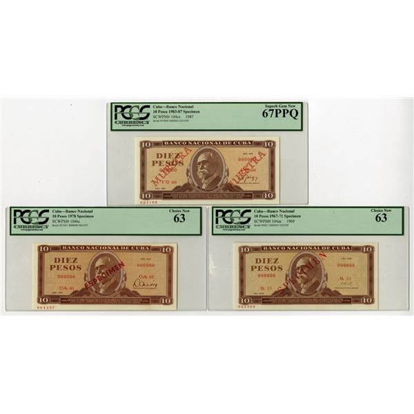 Cuba. National Bank of Cuba, 1969 to 1987, Specimen Banknote Trio.