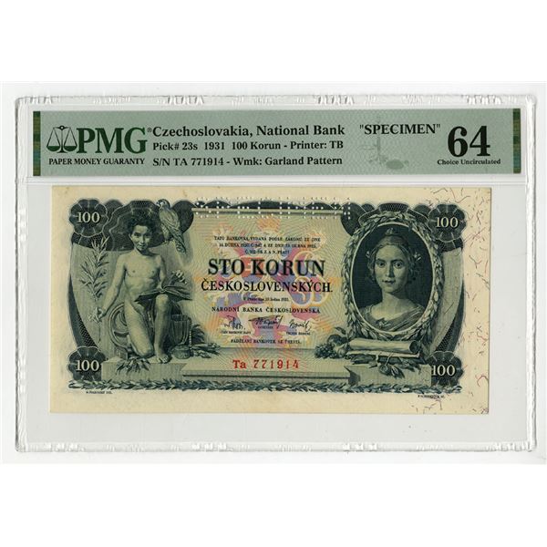 Czechoslovakia. Narodni Banka Ceskoslovenska, 1931, Specimen Banknote.