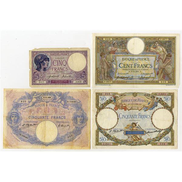 France. Banque de France, 1915 to 1931, Issued Banknote Collection.