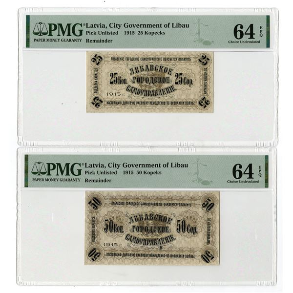 Latvia. City Government of Libau, 1915, Remainder Banknote Pair.