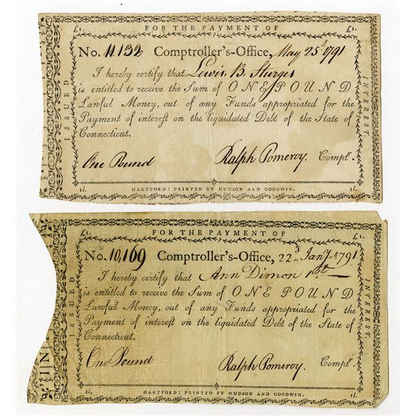 CT. Connecticut Comptroller's Office, 1791, I/C Payment Pair