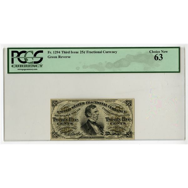 Washington D.C., Fractional Currency, 25 Cents, Fr#1294, Third Issue Fractional Currency, 1863, Issu