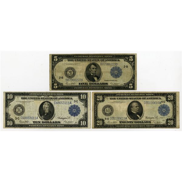 Washington D.C. Federal Reserve Notes, Series of 1914, Issued Banknote Trio.