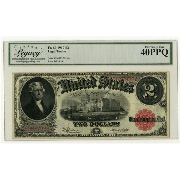 Washington, D.C. Legal Tender, United States Note, $2, Series of 1917, Fr.#60, Issued Banknote.