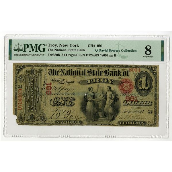 NY. National State Bank of Troy, New York, $1, July 1, 1865, Ch# 991, Issued Banknote