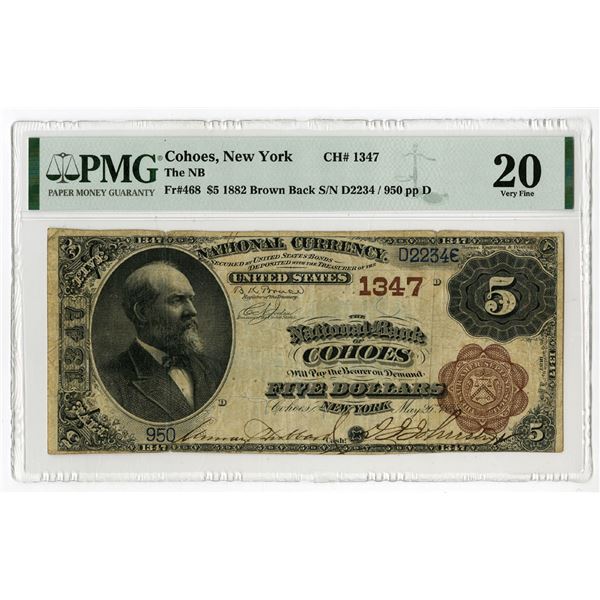 NY. National Bank of Cohoes, New York, $5, Series of 1882, Ch# 1347, Issued Banknote.