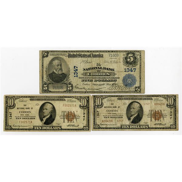 NY. National Bank of Cohoes, New-York, Small & Large Type Banknote Trio.