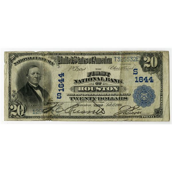 TX. First National Bank of Houston, Texas, $20 PB, Series of 1902, Ch# S-1644.