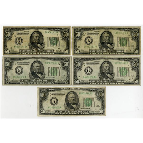 F.R.N., Series of 1928 and 1934, $50 Banknote Quintet