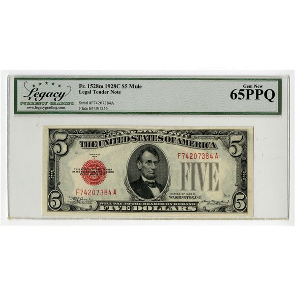 Washington D.C., United States Note, Legal Tender, $5, Fr#1528m, Series of 1928C, The First of 2 Seq