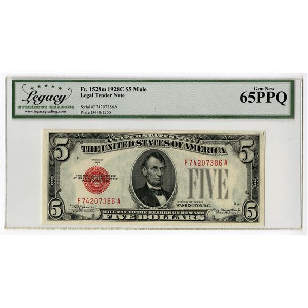 F.R.N., Legal Tender Note, Series of 1928 C, $5, Fr.1528m, Mule, Julian | Morgenthau