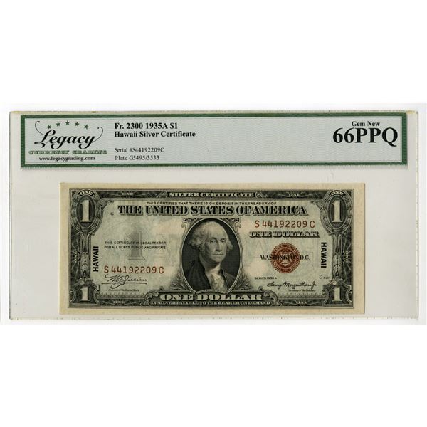 Hawaii. WWII Emergency Issue, $1, Fr# 2300, Series of 1935A, Issued Banknote.